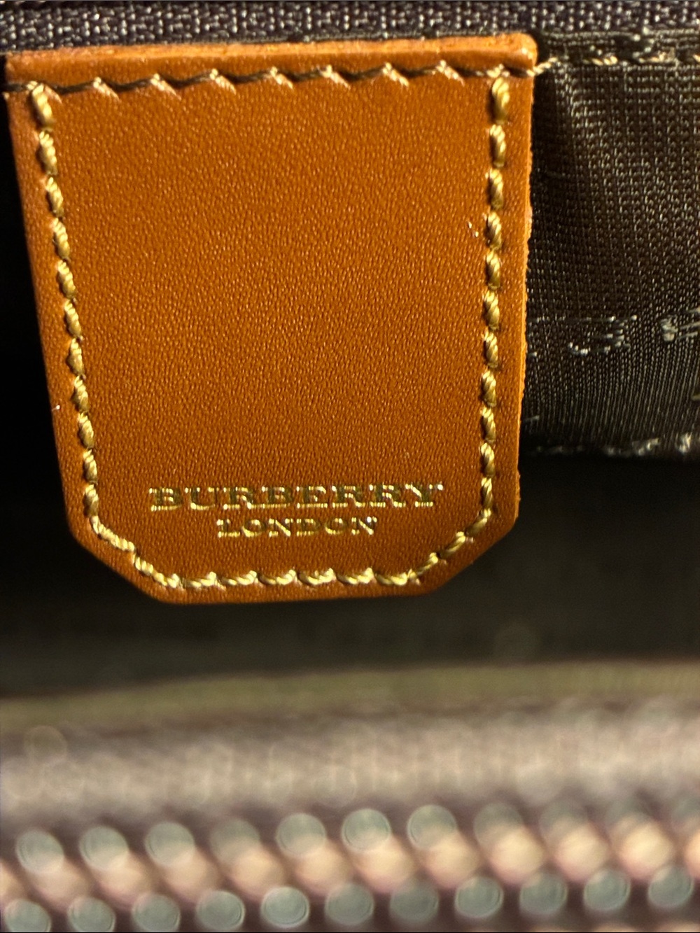 Burberry Beige Plaid Tote with Brown Leather Pocket - Picture 3 of 13